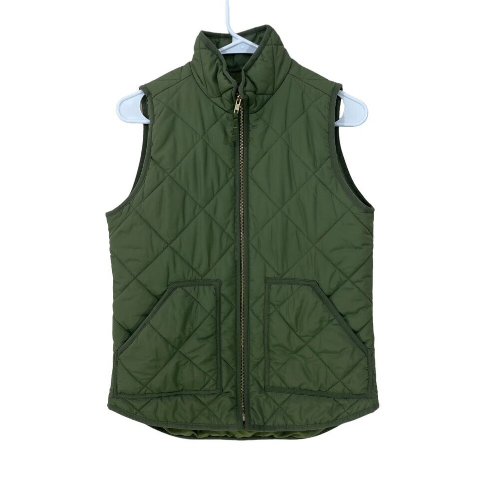 J Crew Mercantile Women's Size XS Quilted Puffer Vest Jacket Olive Green